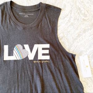 SPIRITUAL GANGSTER Love Crop Tank Top Gray NWT